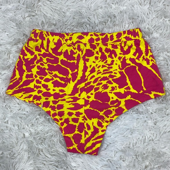 ELSIE & FRED Superfly Leopard Print Stretch High Waist Rave Bottoms Pink Yellow - Picture 3 of 6